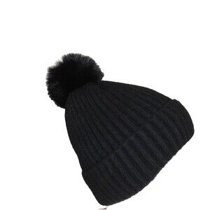 Hat Attack Women's City Beanie Black Cozy Lined Knit Pom Pom Winter Hat